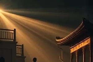风起时见你里天台栏杆边的两个剪影与晚霞
